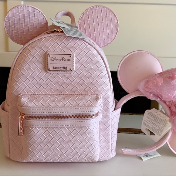 Loungefly Handbags - Loungefly Disney Parks Light Pink Woven Mini Backpack